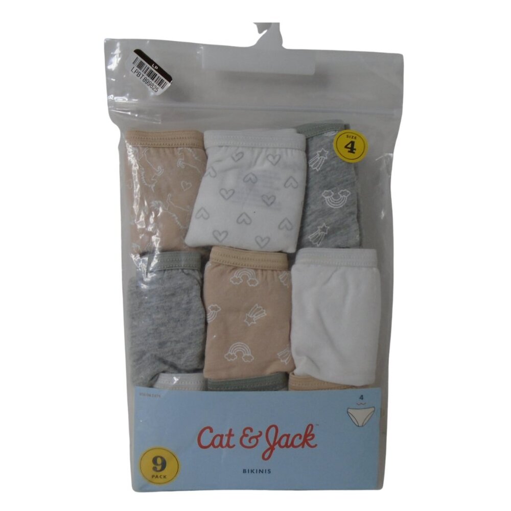 Cat & Jack Girls Bikinis Pack of 9 Size 4 Neutral Colors 100% Cotton